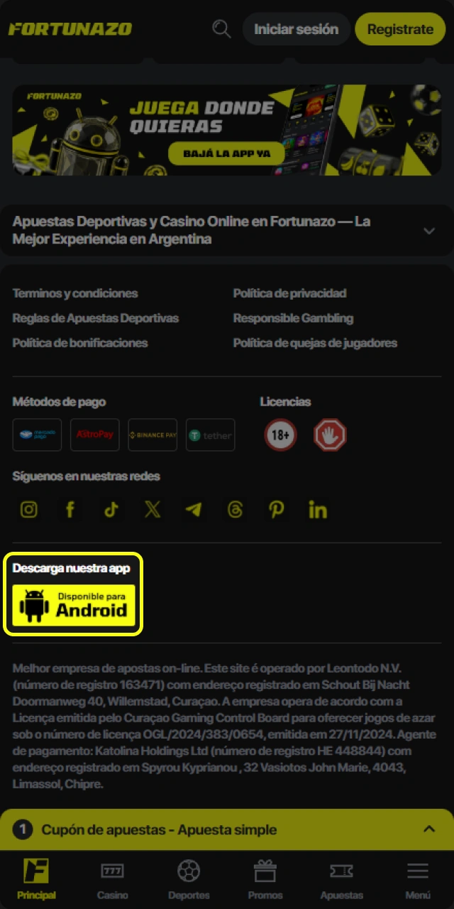 Descargá el APK de la app Fortunazo en tu dispositivo Android.
