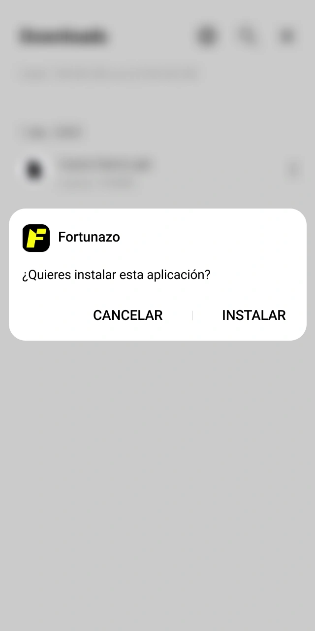 Completá la instalación de la app Fortunazo en tu celular Android.