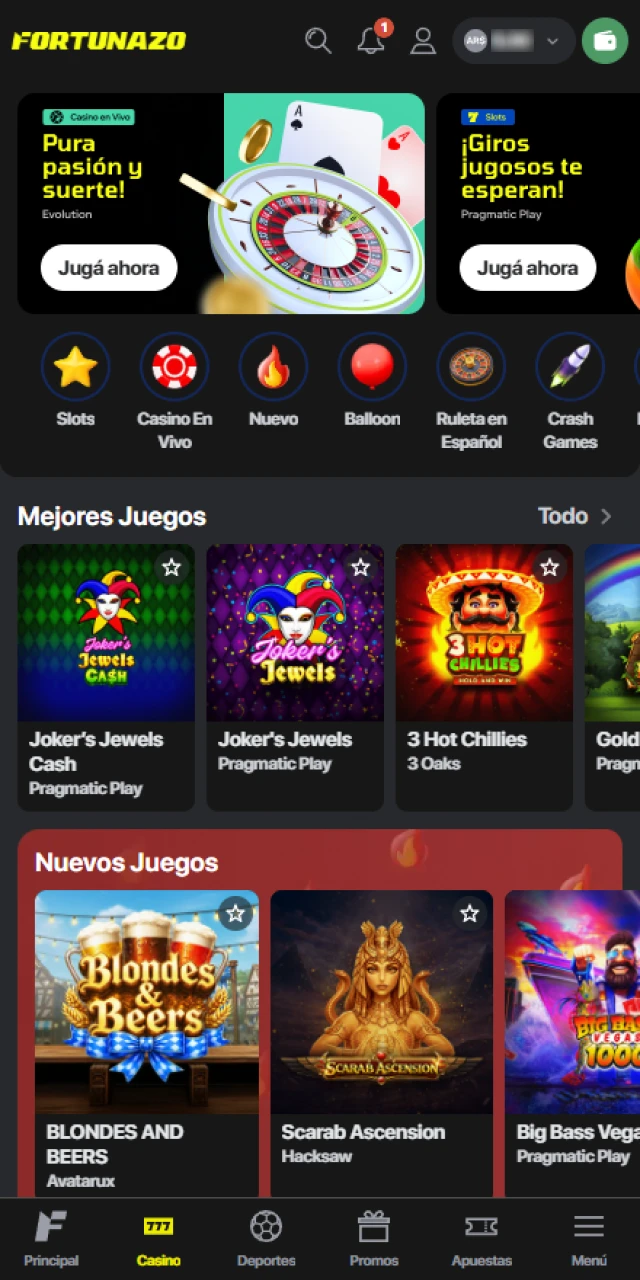 Disfrutá de tus juegos preferidos en la app Android de Fortunazo.