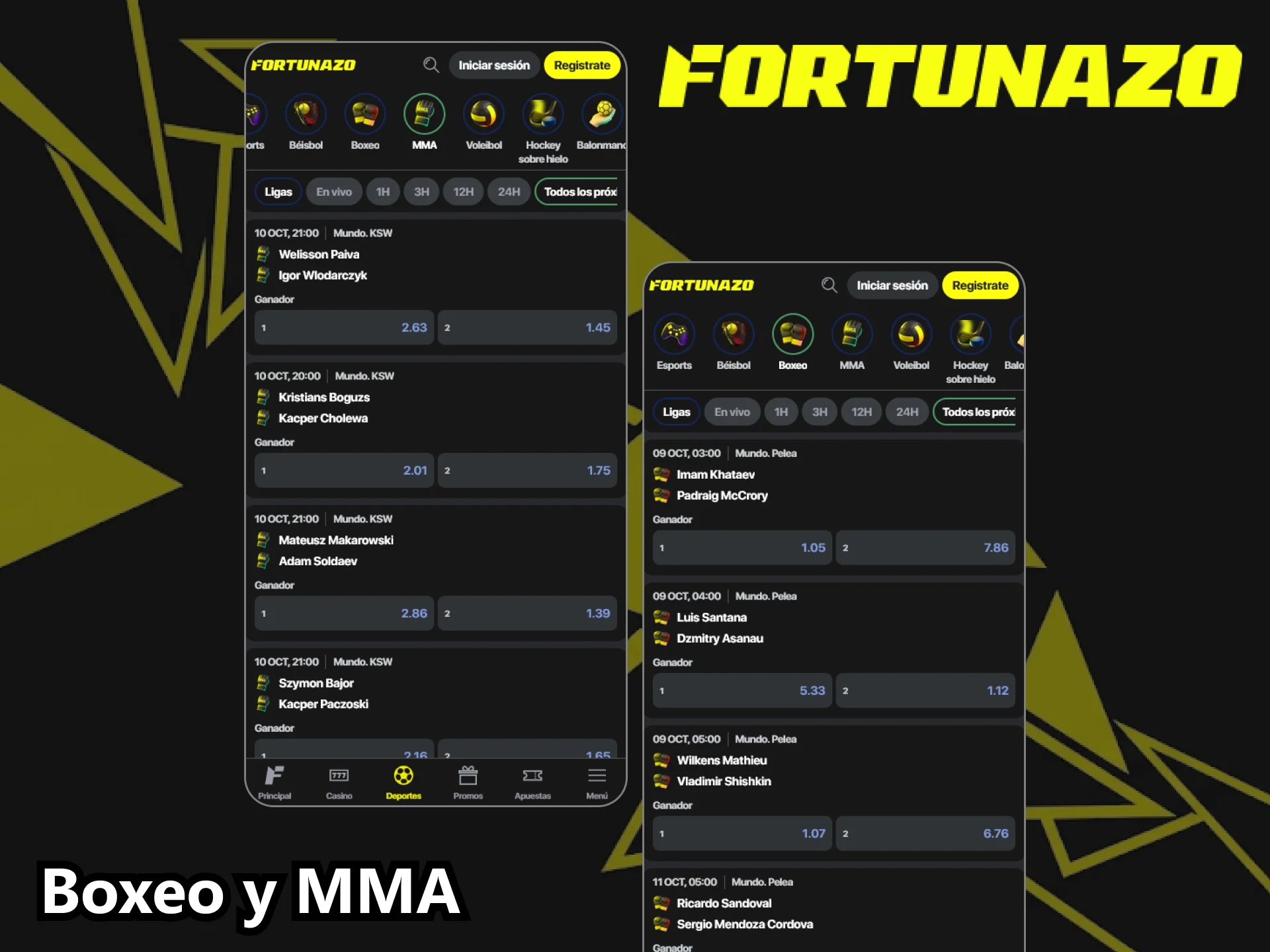 Sigue las apuestas de boxeo y MMA en la app Fortunazo.