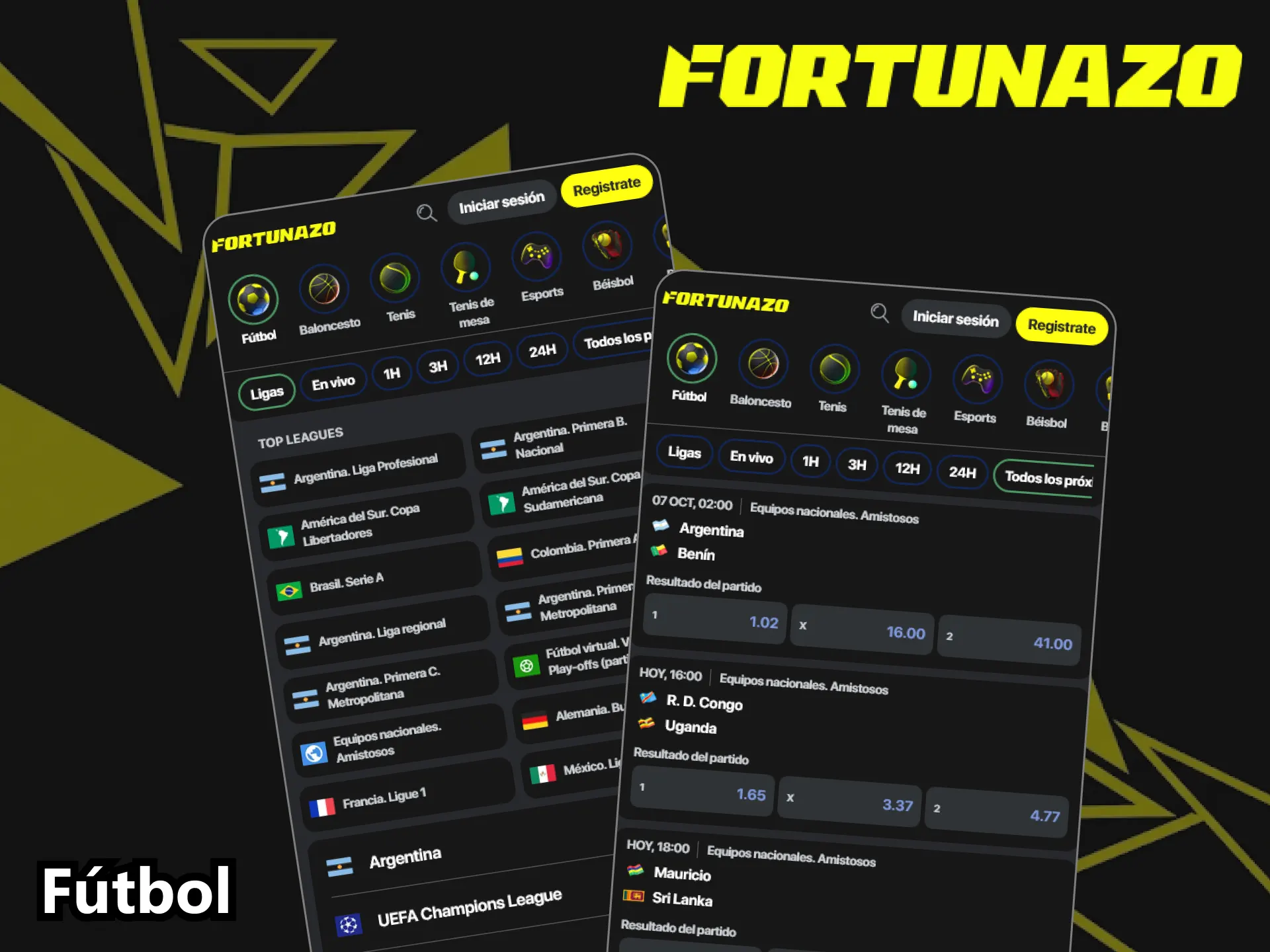 Haz apuestas de fútbol usando la app móvil de Fortunazo.