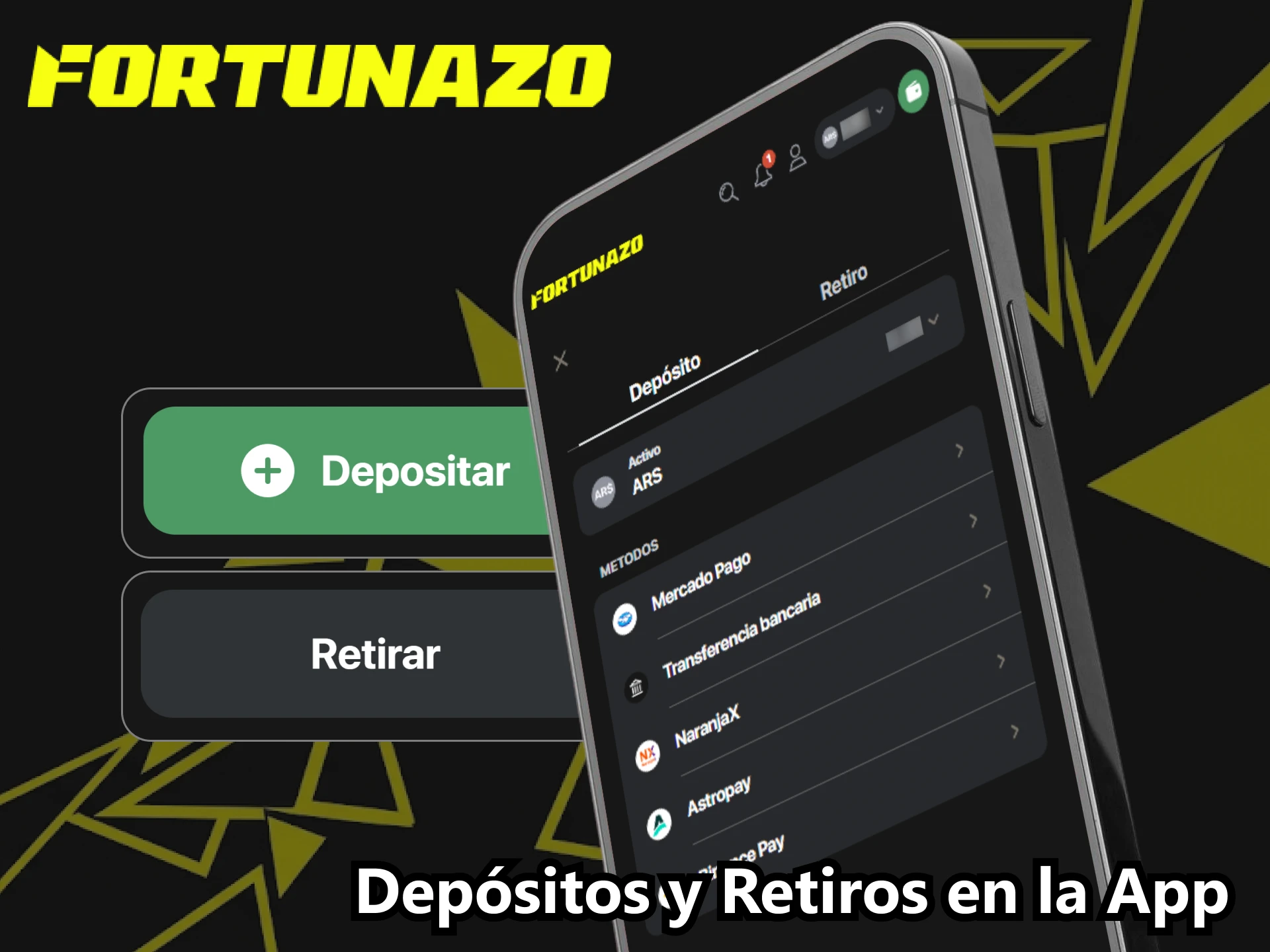 Gestiona depósitos y retiros en tu cuenta de la app Fortunazo.