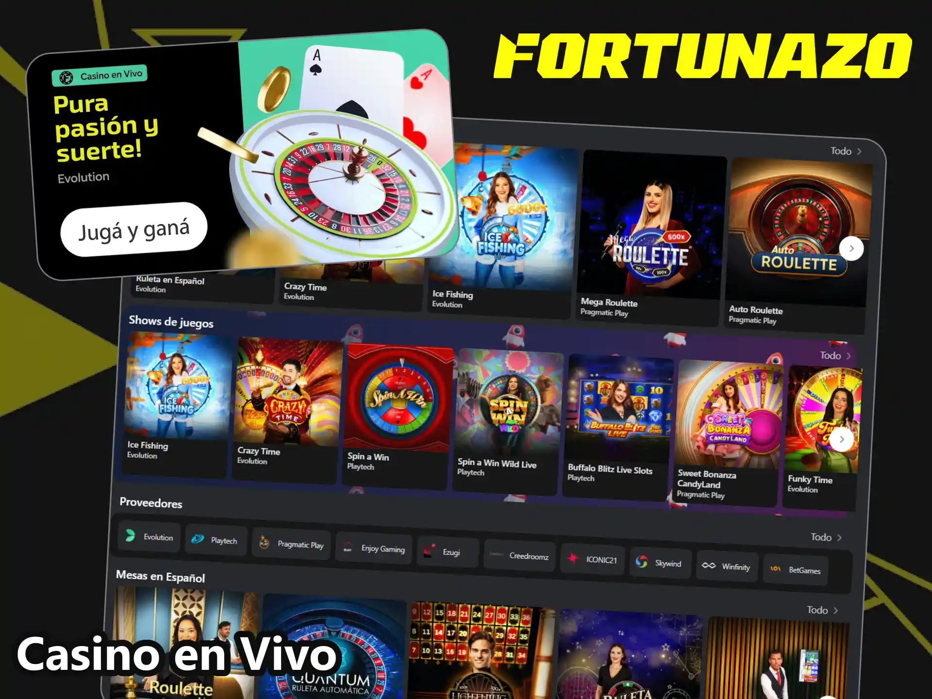 Viví la experiencia del casino en vivo en Fortunazo con crupieres reales.