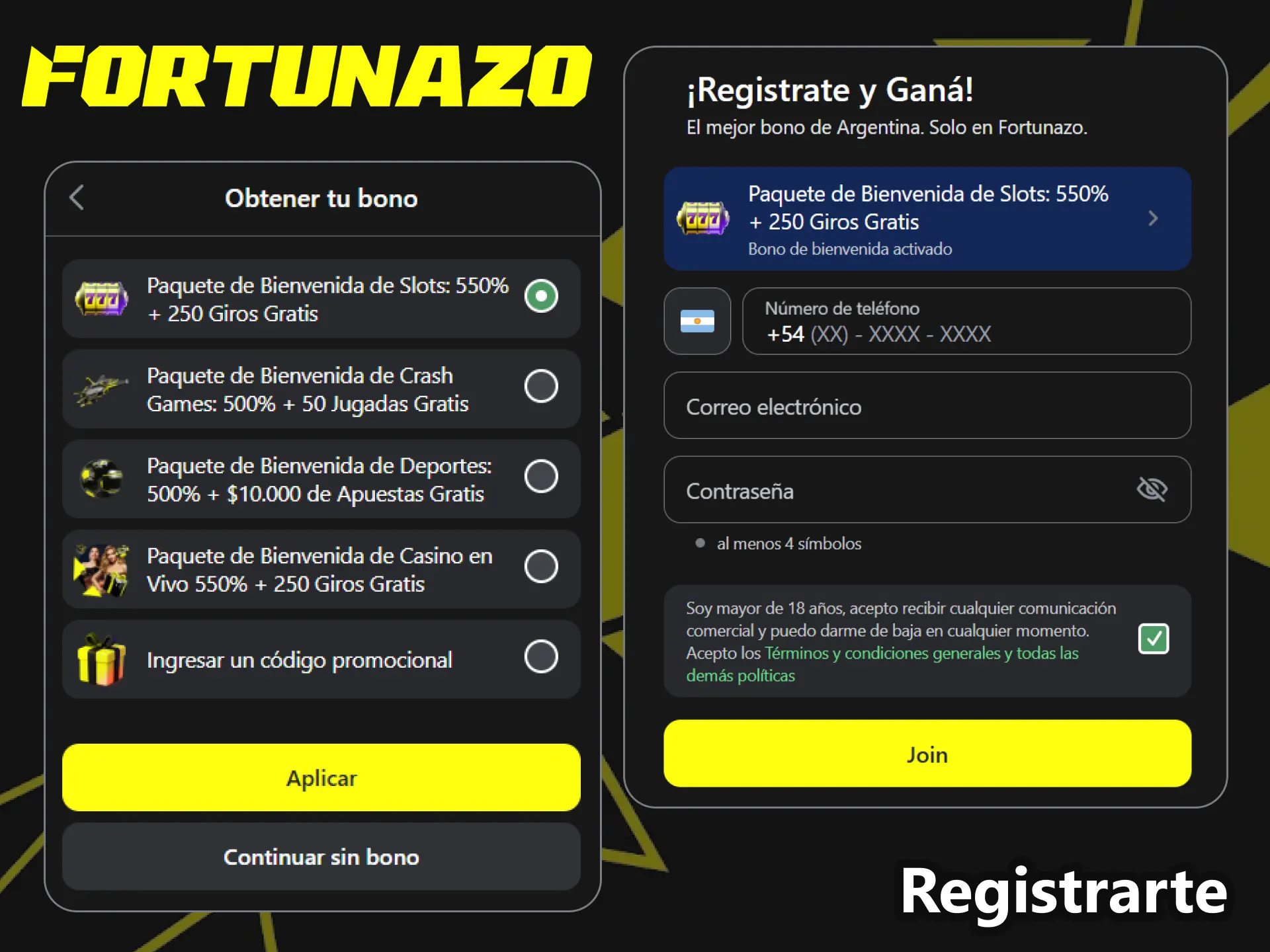 Completá tu registro en Fortunazo siguiendo estos sencillos pasos.